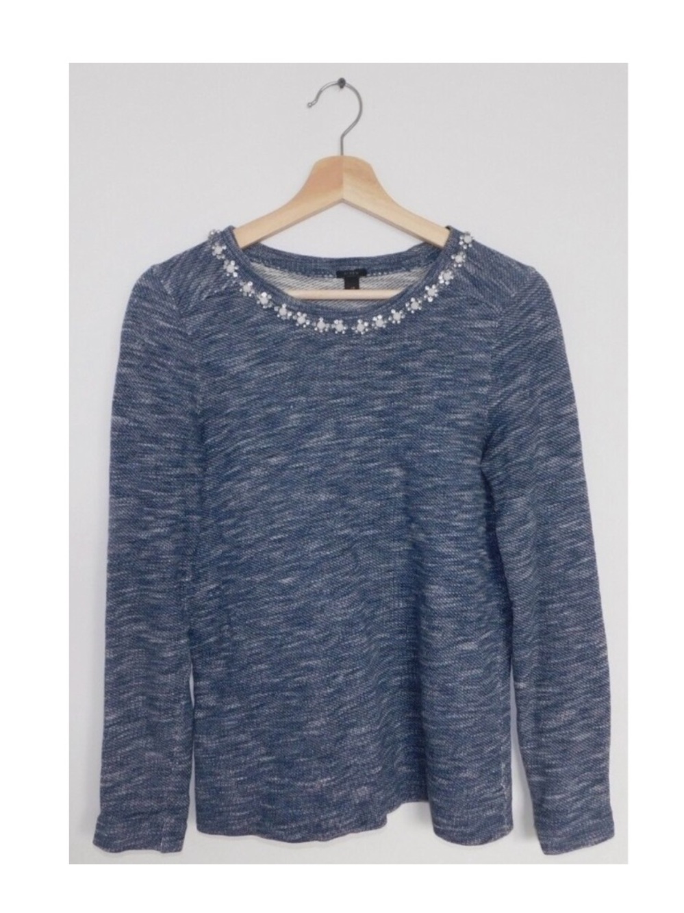 J. Crew size medium Blue Marled Embellished Crewneck Sweater Top